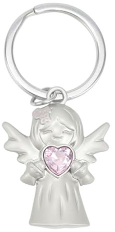 LunarCharm Porte-clés ange gardien porte-bonheur - Pendentif ange avec cœur - Porte-bonheur pour enfants, pour les examens ou la voiture - Convient comme cadeau pour les collègues, Rose, L