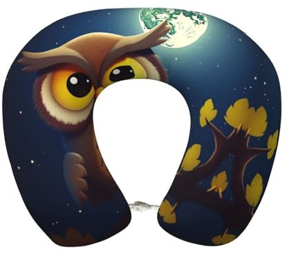 GDSHJKLW Owl and Yellow Moon Memory Foam Travel Pillow Soft Comfortable Neck Pillow U-shaped Head Support Pillow Travel Accessories for Sleeping Rest Airplane Car and Office