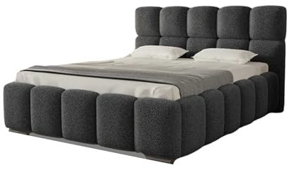 AGMAT-FURNITURE POLSTERBETT Luna mit Kopfteil, 180 x 200 cm, Doppelbett mit Bettkasten und Lattenrost aus Metall, Boucle Stoff: Dunkelgrau