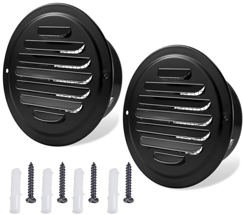 Lot de 2 Grille D'aération Ronde Noir en Acier Inoxydable, Grille de Ventilation pour Sortie D'air Exterieur, Idéal pour Mur, Plafond, Salle de Bain, Garage et Grenier(80 mm/3in)
