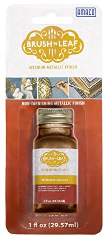 AMACO Brush N Leaf - Antique Gold Leaf 1oz Bottle - Liquid Antique Gold Leaf Paint for Metal Wood Ceramic and More - Interior Liquid Leaf Paint for Objects and Furniture