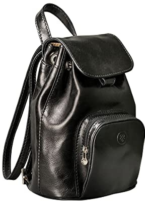 Maxwell Scott - Damen Luxus Classic Leder Kleiner Rucksack - Handgefertigt aus italienischen Vollnarbenhäuten - The Popolo Schwarz
