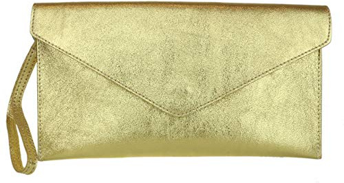 Girly Handbags Womens Genuine Leather Italian Metallic Envelope Clutch Bag
