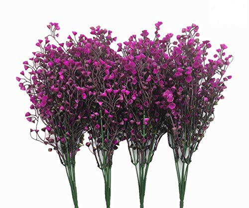 CATTREE Künstliche Sträucher aus Kunststoff, künstliche grüne Pflanzen, Hochzeit, Innen- und Außenbereich, Haus, Garten, Veranda, Küche, Büro, Tischdekoration, Arrangements, Fuchsia, 4 Stück