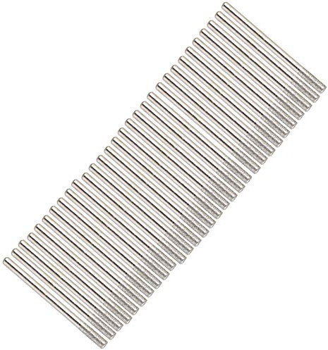 Mxfans 30 x Diamond Coated Rotary Burrs Tools 3.0mm Cylindrial Point Glass Drill Bits