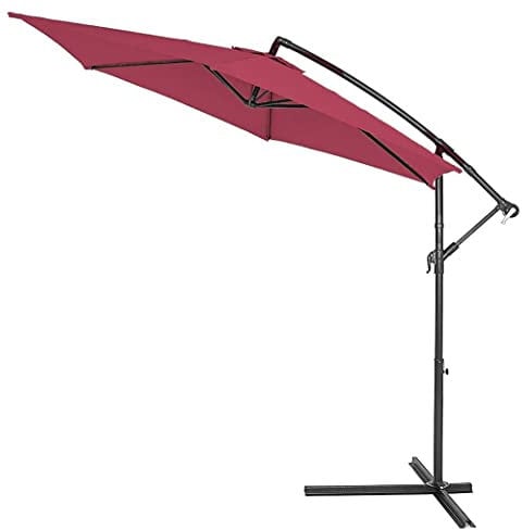 BAKAJI Ombrellone da Giardino Decentrato 3x3 Mt Palo Alluminio Chiusura a Manovella Base a Croce Sistema Air Vent Arredamento Esterno Gazebo Piscina Giardino Terrazzo Ambienti Esterni (Rosso)