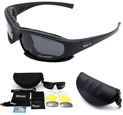 MASO-Brille mit polarisierten Gläsern, MASO X7, Armee-Sonnenbrille, militärische taktische Schutzbrille, 4-Linsen-Set, schwarzer Rahmen