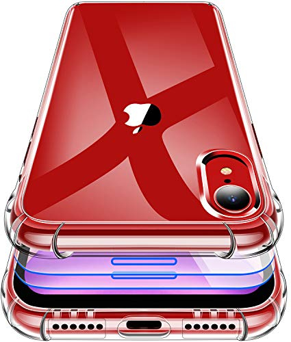 Garegce Hülle für iPhone XR mit 2 Stück Panzerglas, Handyhülle iPhone XR Transparent Silikon Stoßfest, TPU Weiche Bumper Kratzfest Case Cover Durchsichtig Schutzhülle für iPhone XR - 6.1 Zoll - Klar