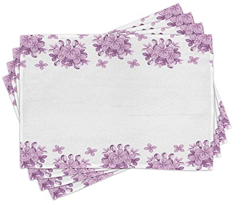 ABAKUHAUS Flowers Place Mats Set of 4, Romantic Lilac Garden, Washable Fabric Placemats for Dining Room Kitchen Table Decor, Lilac White