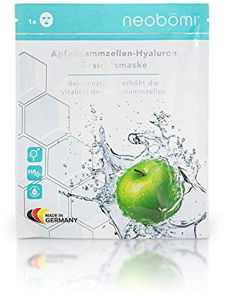 Hyaluron Gesichtsmaske - Hochdosierte Tuchmaske mit Apfelstammzellen von neobömi® - Anti Aging Face Mask - Perfekte Age Fit Gesichtspflege - Luxury Beauty - Augenpads Effekt - 2 Stück - Masken Set