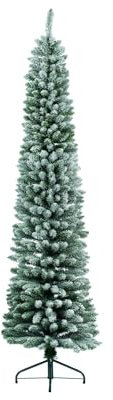 Kaemingk Albero di Natale innevato 120 cm Slim Snowy Pencil Pine Diametro 41 cm- Albero salvaspazio vetrine Negozio