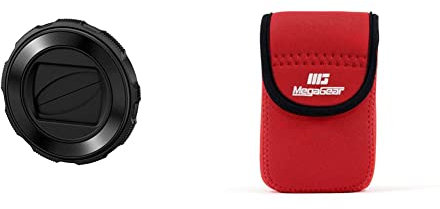OLYMPUS LB‑T01 Protège Objectif pour TG-1/2/3/4/5/6 & MegaGear MG794 Étui avec Mousqueton en Néoprène pour Appareil Photo Olympus Tough TG-6, TG-5, TG-4/TG-870, TG-860- Rouge