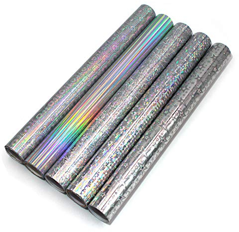 5er Set Glitzerfolie Klebefolie 100x33cm pro Rolle Hologramm Glitzer Folie Bastelfolie Dekofolie Glitter Vinyl DIY (Bunt gemischt)