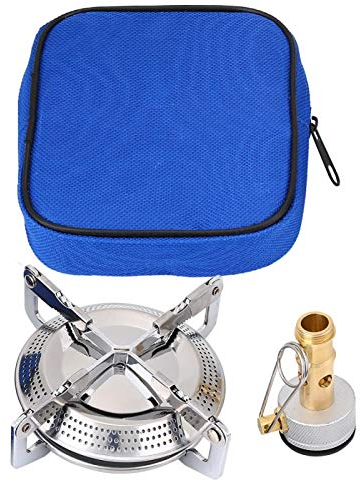 Estufa de camping, estufa de gas portátil para acampar, mini hornilla de gas de bolsillo con conector de estufa y bolsa de almacenamiento, quemador de cocina para senderismo al aire libre, camping