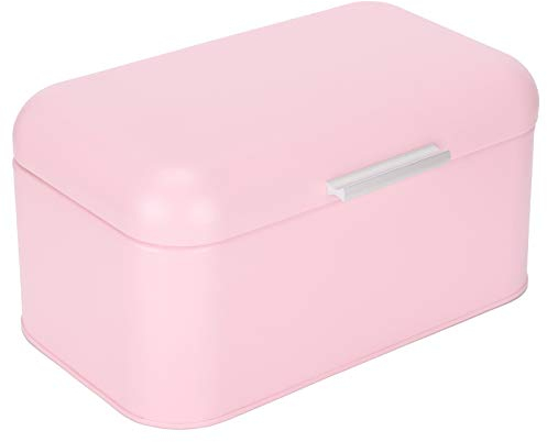 Caja de pan rosa - Soporte de almacenamiento de lata de pan de estilo rústico moderno completamente metálico Contenedor de pan 12x7.9x5.9 pulgadas