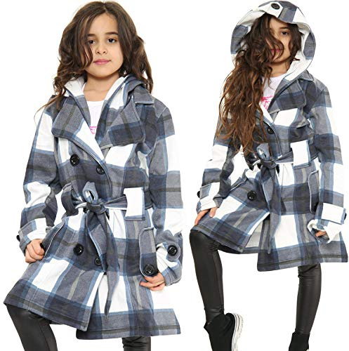 A2Z 4 Kids Girls Parka Jacket Hooded Trench Coat Wool Blends Warm Padded Jacket - Jacket 007 Navy Check 5-6