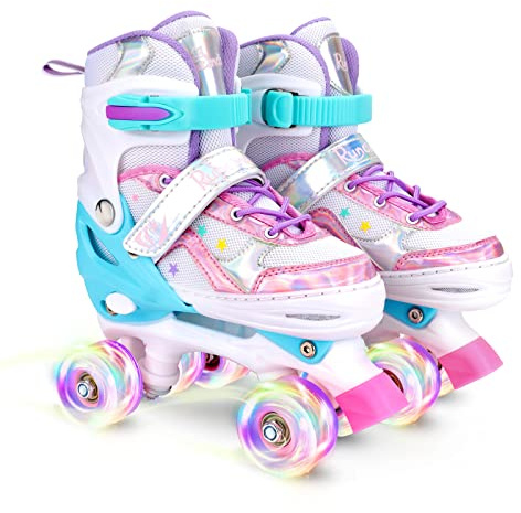 Runcinds Toddler Roller Skates for Girls Kids, 4 Size Adjustable Kids Roller Skates for Little Girls with Light Up Wheels