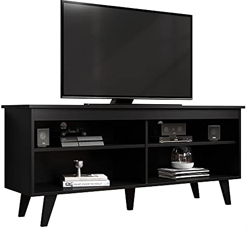 Madesa Mueble de TV Moderno, Mesa de Salón con 4 Estantes de Gran Almacenaje para Televisores de hasta 55 Pulgadas, 136 x 38 x 58 cm, Madera - Nero