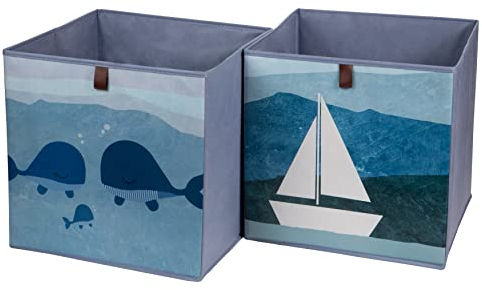 Aufbewahrungsboxen, 2er Set, 33 x 33 x 33 cm, faltbare Stoffbox, Vorderseite abwaschbar, Fb. grau