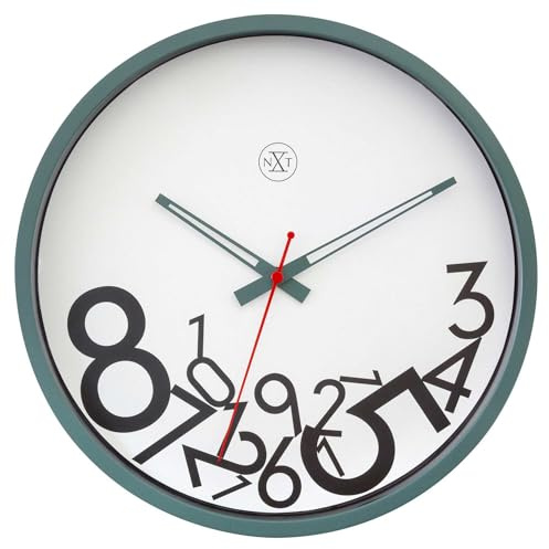 NeXtime Wall Clock 30 cm-Silent-Green/White-Plastic-nXt Dropped Numbers
