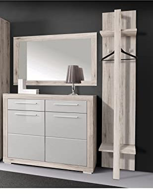 expendio Garderobe Aubert 12 Sandeiche weiß Hochglanz 3-teilig Schuhschrank Wandspiegel Garderobenpaneel Flur