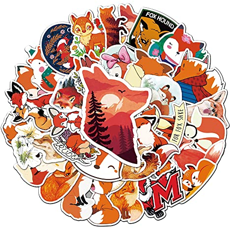 Fox Stickers for Kids Girls Teens Boys, Vinyl Cartoon Waterproof Stickers for Laptop Flasks Water Bottle Tablet Scrapbook Cup Bike Helmet Phone Car Mug, Cute Animals Decals Stickers Pack [Fox-50Pcs]