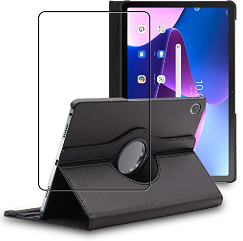 ebestStar - Coque pour Lenovo Tab M10 Plus 10.6 (Gen 3), Etui Rotatif 360, Housse Protection PU Cuir, Noir + Verre Trempé