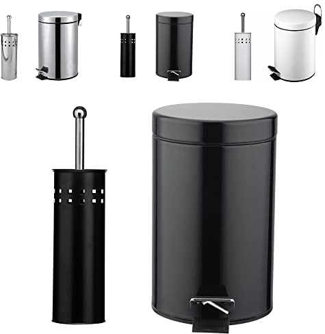 Crystals 3 Liter Stainless Steel Pedal Bin for Kitchen Bathroom Toilet Rubbish + Toilet Brush with Holder (Black)