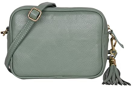 AMBRA Moda GLX8 - Damen Handtasche Umhängetasche Schultertasche Handytasche aus genarbtem Rindsleder (Avocadogrün)