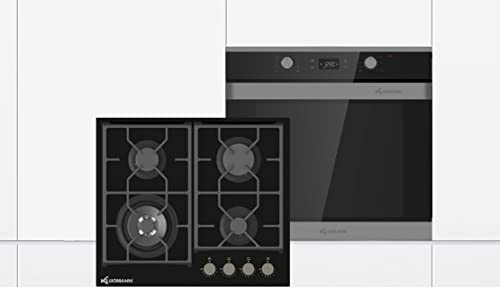 Set de cuisinières encastrables avec four et plaque de cuisson à gaz, 1 tiroir télescopique, plaque de cuisson à gaz vitrocéramique non en verre