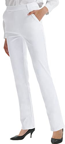 LaiEr Pantalones de Vestir con Corte de Bota para Mujer Oficina Negocios Casual Yoga Pantalones de Trabajo con Bolsillos Pantalones de Pierna Recta(Blanco,Small)