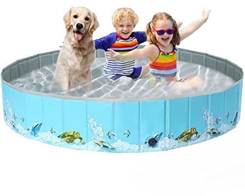 COMSLE Dog Paddling Pool Hard Plastic for Dogs, Foldable Dog Swimming Pool Extra Large with Upgraded PP Board, Puppy Bathing Pool for Garden Patio Bathroom(160 X 30cm)