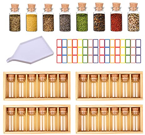 YWNYT Samen-Aufbewahrungsbox, Glas-Samen-Organizer, Aufbewahrungsflasche mit Etikettenaufklebern, Perlen-Aufbewahrungsbox, Schmuck-Organizer für Perlen und Samen