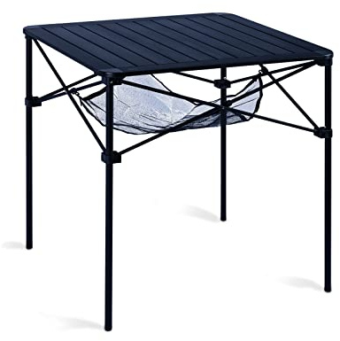 iClimb Leichte stabile Aluminium-Tischaufrollplatte (Schwarz, L) | Mit Tragetasche, für Outdoor, Camping, Glamping, Picknick, Innenhof, Grill, Küche