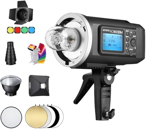 Godox AD600BM 600Ws GN87 HSS 1/8000s Outdoor Flash Strobe Studio Fotografico con Bowens Mount, batteria 8700mAh, sistema X 2.4G Wireless con Softbox 32 x32, Riflettore Standard, Snoot, Barn Door Kit