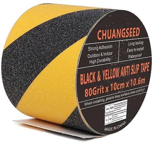 CHUANGSEED Schwarz&Gelb Anti-Rutsch-Klebeband 10cm x 10,6m High Grip Anti-Rutsch-Klebeband, für Treppen, Stufen, für Drinnen und Draußen (10cm x 10,6 m)
