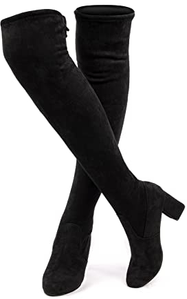 Stivali da Donna sopra al Ginocchio Stivali Alti Stivali Invernali Camoscio Calda Stivali Lunghi Moda Tacco A Blocco Nero EU 39