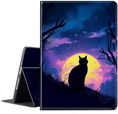 BPQOJB for Microsoft Surface Pro 7 Case with Adjustable Stand & Auto Wake/Sleep Slim Smart Protect Cover Tablet Case for Microsoft Surface Pro 7 Plus/6/5/4 12.3 inch - Cat Under The Galaxy Moon