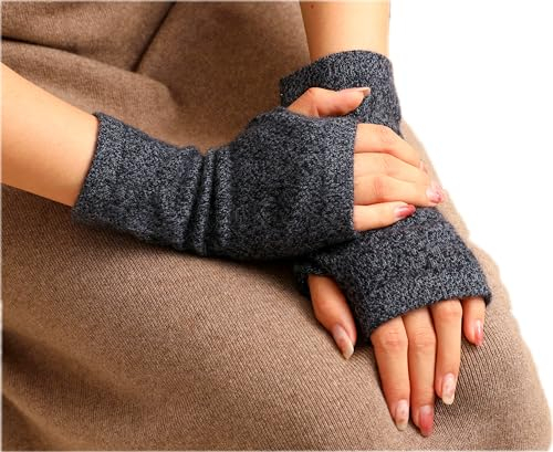 Prettystern 100% Kaschmir Pulswärmer Halbhandschuhe Hand-Stulpen Damen Fingerlose wrist warmers Handschuhe Dunkelgrau Meliert