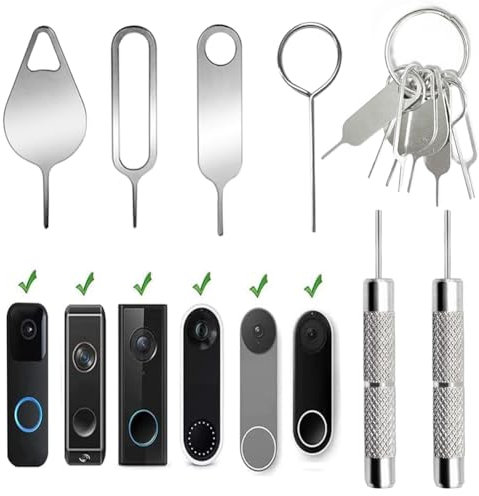 8-teiliges Sicherheitswerkzeug zum Entfernen von Schlüsseln, kompatibel mit Arlo Video-Türklingel, Eufy Video-Türklingel und Nest Video-Türklingel, mit 2 Türklingel-Entfernungsstiften und einem