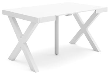 Skraut Home | Table Console Extensible | Console Meuble | 140 | pour 6 Personnes | Pieds Bois Massif | Style Moderne | Blanc