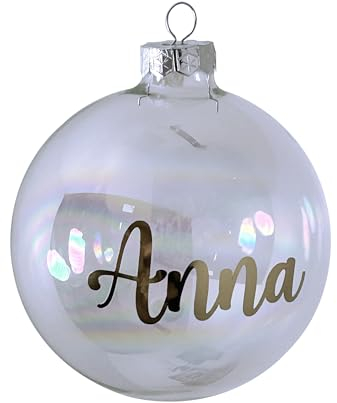 Personalisierte Weihnachtskugel mit Namen oder Irgendein Text Ø 10 cm, Christbaumkugel aus mattiertem/glänzendem Glas, individuelle Weihnachtsdeko, Goldener Text (Transparent)
