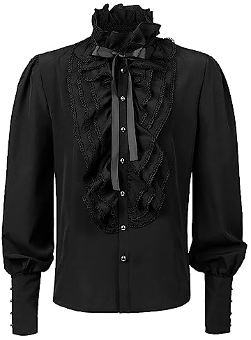 Mittelalter Kleidung Herren Langarm Rüschen Hemd Viking Kostüm Schnürhemd Renaissance Viktorian Steampunk Piraten Hemd Herren Halloween Party Mittelalter Waffenrock Karneval Kostüm Herren