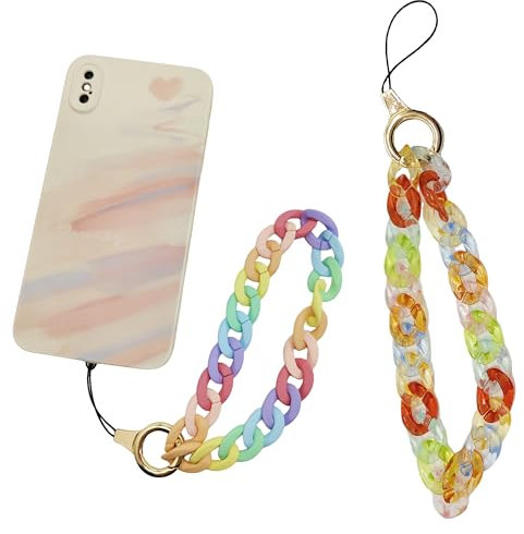 Hezhou 2 Piezas Cadena acrílicomulticolor para teléfonomóvil Cadena para teléfono móvil colgante para teléfono móvil Correa demu?eca,Cadena para teléfonomóvil,Colgante para teléfonomóvil (Color)