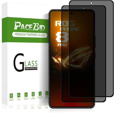 PaceBid Verre Trempé Anti-Espion Compatible avec ASUS ROG Phone 8 Pro, [2 Pack] Anti-Spy Protecteur D'écran Confidentialité [Anti Rayures] [9H Dureté] pour ASUS ROG Phone 8 Pro