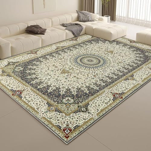 Aspire Homeware Living Room Rugs Large 200 x 290 - Grey Vintage Oriental Area Rugs – Modern Faux Fur Short Pile Traditional Cashmere Rug for Bedroom Easy To Clean (Willow Grey)