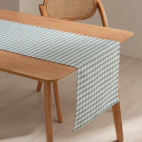 GAMUSI Vichy Tischdecke, rechteckig, schmutzabweisend, wasserdicht, kariert, 45 x 170 cm, Baumwollgewebe, atmungsaktiv und weich, Wasserfarbe