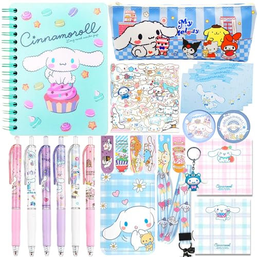 Schreibwaren Set,Cartoon Bürobedarf,Kawaii Schulbedarf,Schulbedarf Geschenkset,Tagebuch,Federmäppchen,Kugelschreiber,Umhängeband, Lesezeichen,Schlüsselanhänger,Notizblock,Aufkleber,Kinder Geschenke