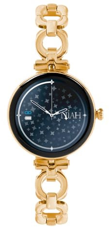 TECHMADE Niah Lyra Smartwatch für Damen, digitale Uhr, Schmuck, AMOLED-Display, Anrufe, Benachrichtigungen, SOS-Funktion, Sport, Herzfrequenzmesser, Spo2, BP, Comp mit iOS und Android (Gold)