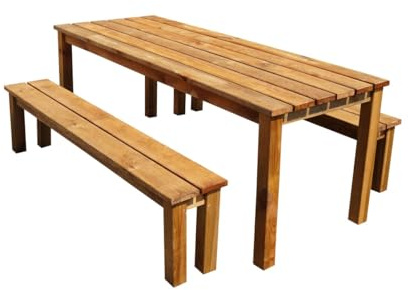 Jardipolys Set de Jardin 1 Table 2 bancs Banket en Bois - L200 x l78 x H74 cm - Cerland